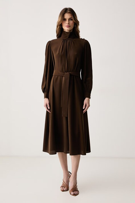 Weekend Max Mara Sukienka jedwabna WKSBLOCCO brązowa gładka 2625226026