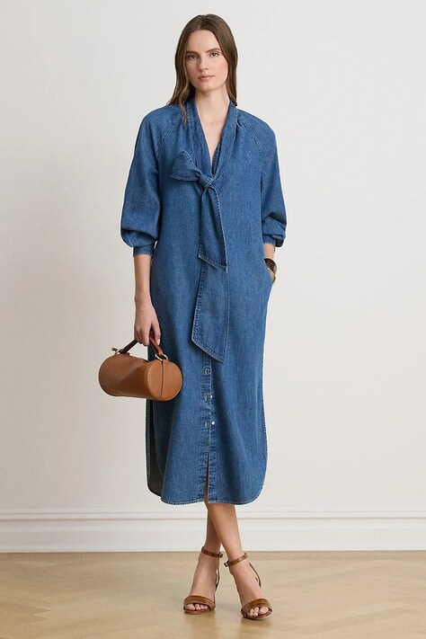 Lauren Ralph Lauren Sukienka bawełniana niebieska 200B27710