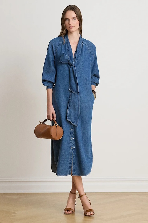 Lauren Ralph Lauren Sukienka bawełniana niebieska 200B27710