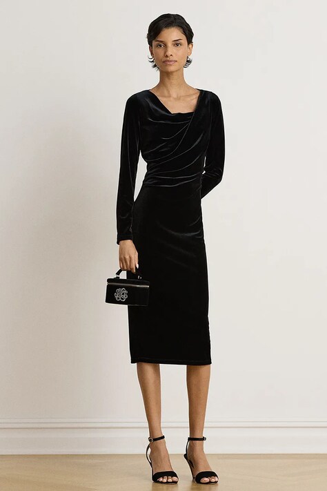Lauren Ralph Lauren Sukienka welurowa czarna gładka 200B27415