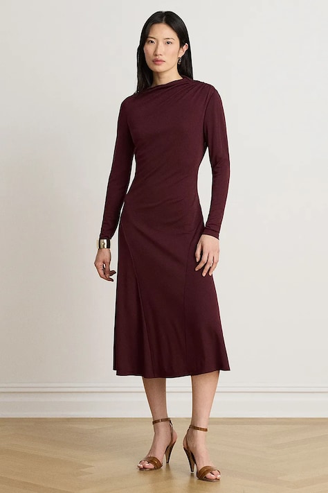 Lauren Ralph Lauren Sukienka rozkloszowana bordowa gładka 200B27412