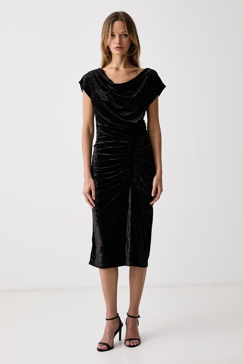 DKNY sukienka drapowana welurowa czarna gładka DD5V1M79