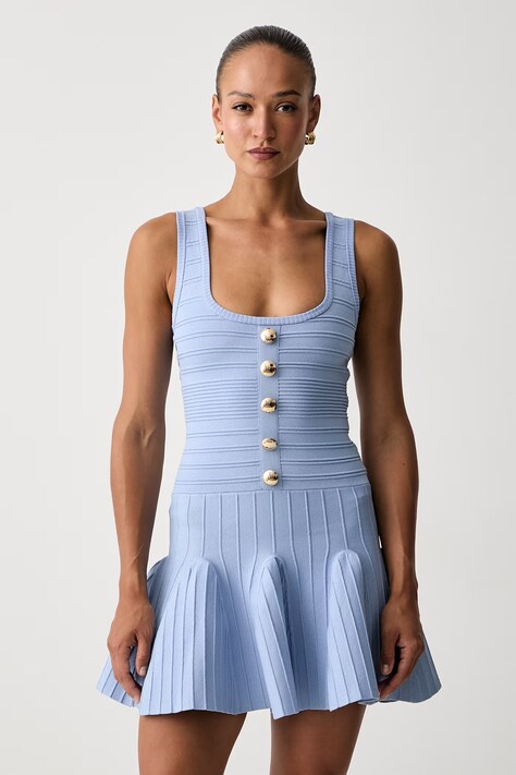 Retrofete sukienka Brooke niebieska gładka SS24-8843