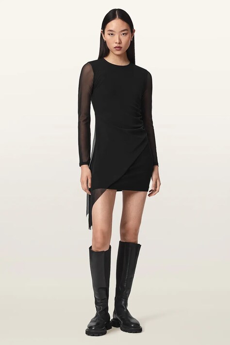AllSaints Rochie RILEY SL neagră înflorată W134DE