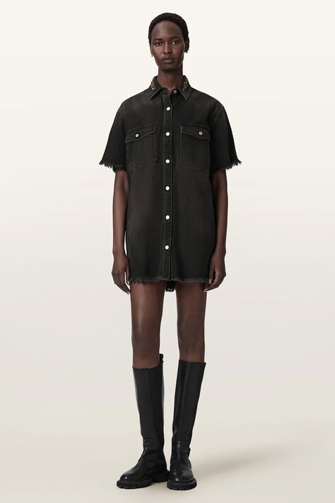AllSaints Sukienka jeansowa FILOU brązowa z efektem sprania W075DF