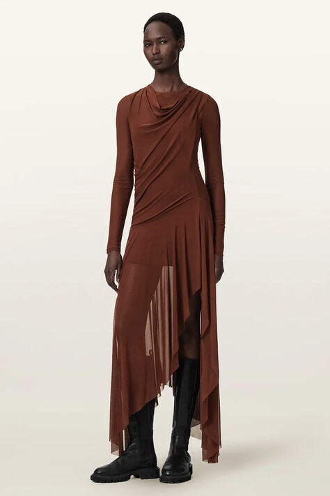 AllSaints Rochie bodycon din bumbac cu elastan LORIA roșie simplă W061DF