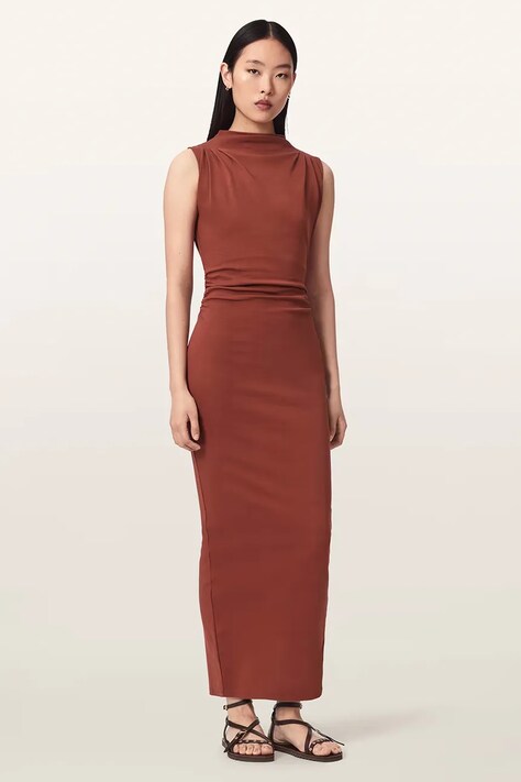 AllSaints Sukienka bodycon bawełniana z elastanem KATARINA czerwona gładka W041DF
