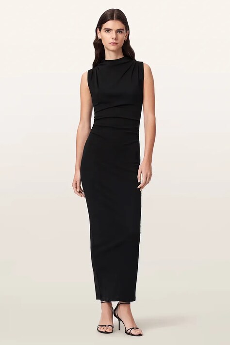 AllSaints Sukienka bodycon bawełniana z elastanem KATARINA czarna gładka W041DF