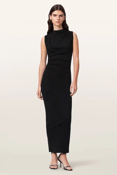 AllSaints Sukienka bodycon bawełniana z elastanem KATARINA czarna gładka W041DF