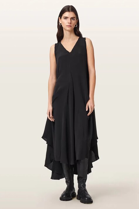 AllSaints Sukienka asymetryczna z wiskozy SYBIL czarna gładka W021DF