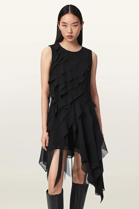 AllSaints Asimetrična haljina ANGIE DRESS crna W001DF