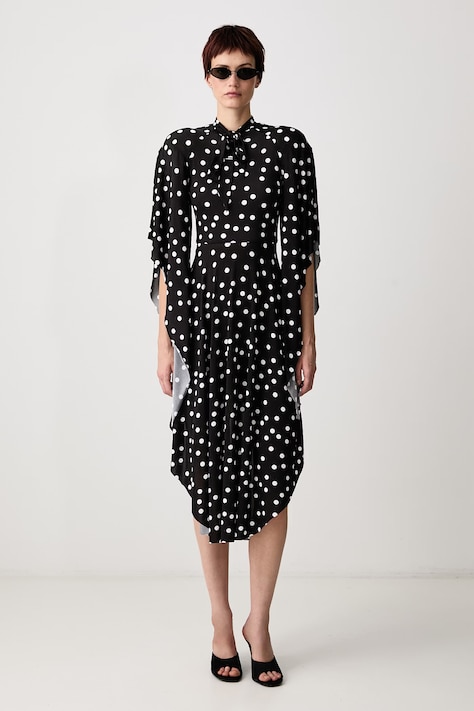 Vetements Sukienka rozkloszowana w kropki z wiskozą czarna WH27DR138BD