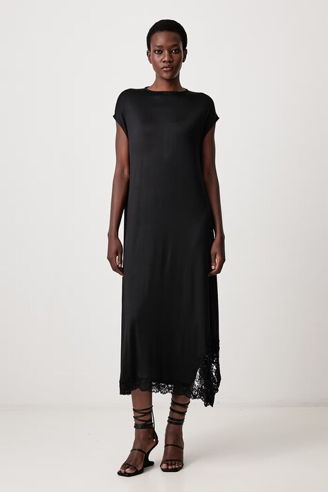 Vetements Negligee рокля с изчистена шарка с вискоза черна WH27DR132B