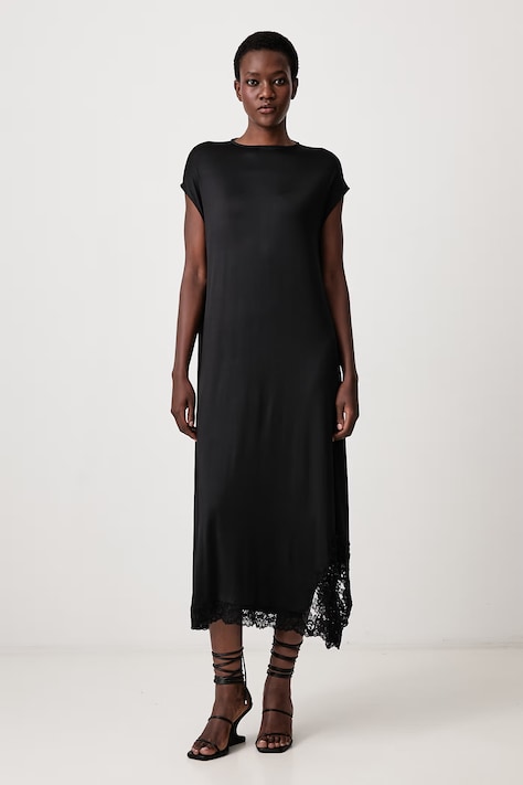 Vetements Negligee рокля с изчистена шарка с вискоза черна WH27DR132B