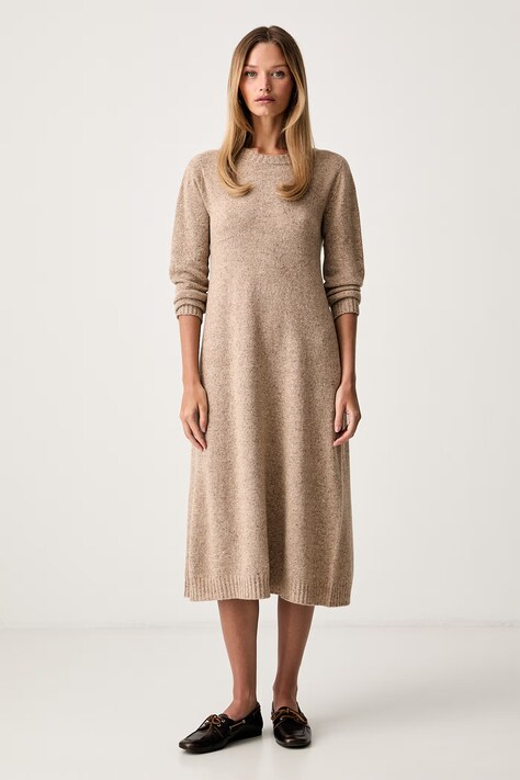 Weekend Max Mara sukienka sweterkowa z wełną WKDGOCCIA beżowa melanżowa 2625326012600