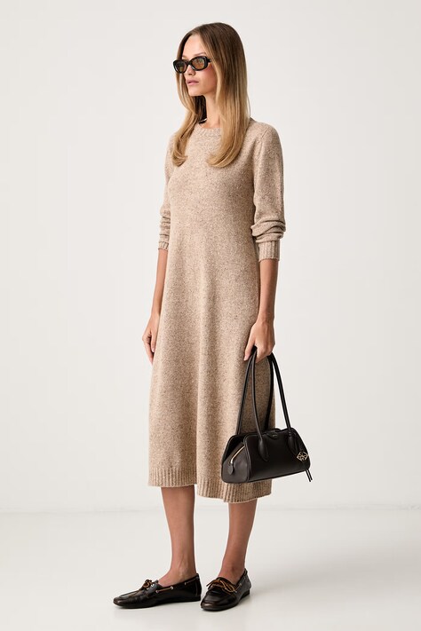 Weekend Max Mara sukienka sweterkowa z wełną WKDGOCCIA beżowa melanżowa 2625326012600