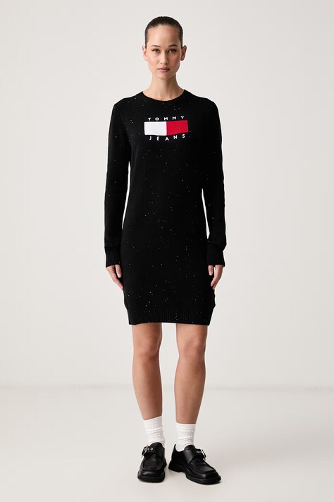 Tommy Jeans Svetrové šaty s bavlnou černé logo DW0DW23322