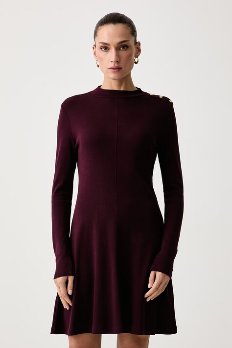 Tommy Hilfiger Obleka bombažna bordo enobarvna WW0WW51726
