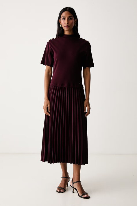 Tommy Hilfiger Rochie evazată din bumbac burgundă simplă WW0WW52224