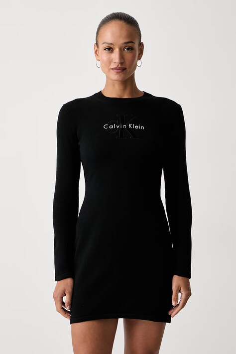Calvin Klein Jeans pletena haljina od pamuka crna LV047H319G