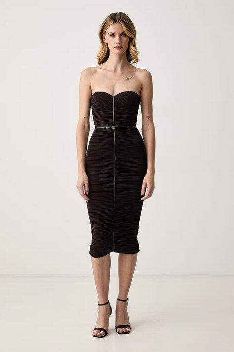 Elisabetta Franchi Sukienka drapowana z wiskozą brązowa gładka AB02967E2