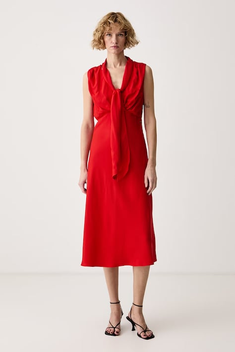 Calvin Klein Φόρεμα από βισκόζη κόκκινο απλό LV044H023G