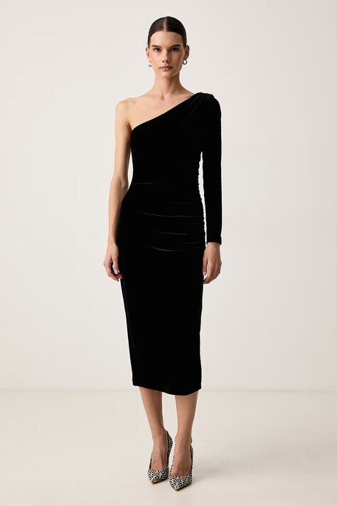 Armani Exchange Рокля от кадифе черна с изчистена шарка XW002416 AF16147