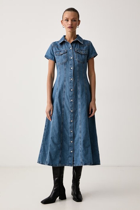 Levi's Obleka denim SS FIT AND FLARE WESTERN modra enobarvna 0088W
