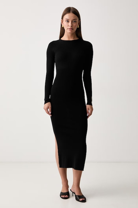 Armani Exchange трикотажна сукня з віскозою чорна однотонна XW002628 AF10352