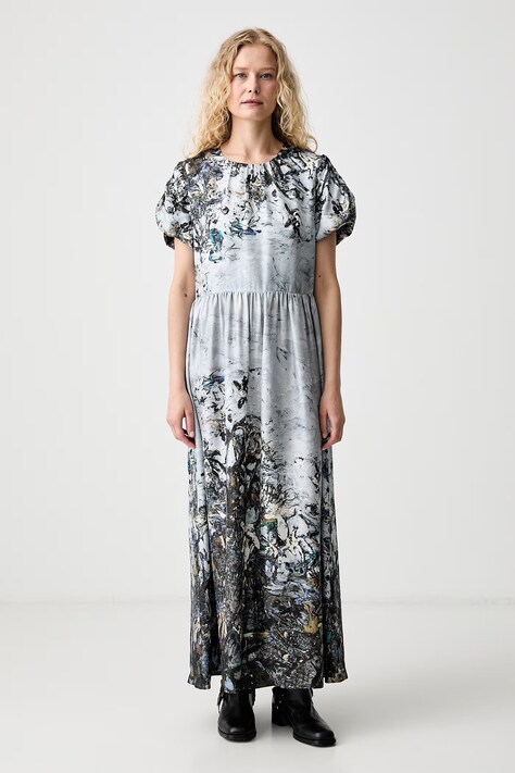 MUNTHE sukienka rozkloszowana jedwabna VICTORIANA szara 263132326318