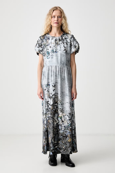 MUNTHE sukienka rozkloszowana jedwabna VICTORIANA szara 263132326318