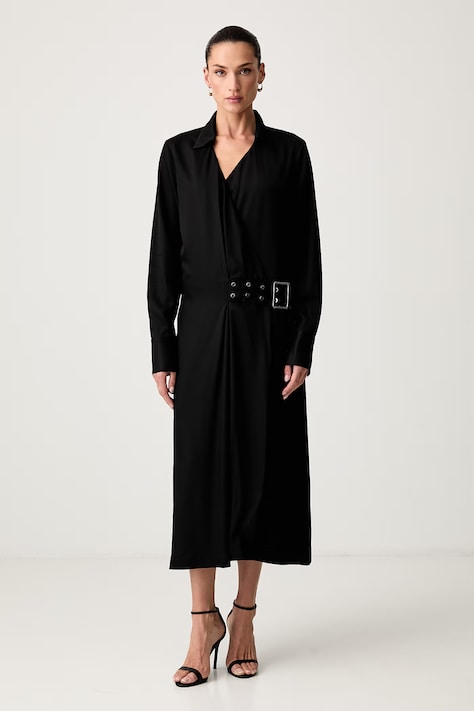 Trussardi sukienka kopertowa z wiskozy czarna gładka 7021A001885N
