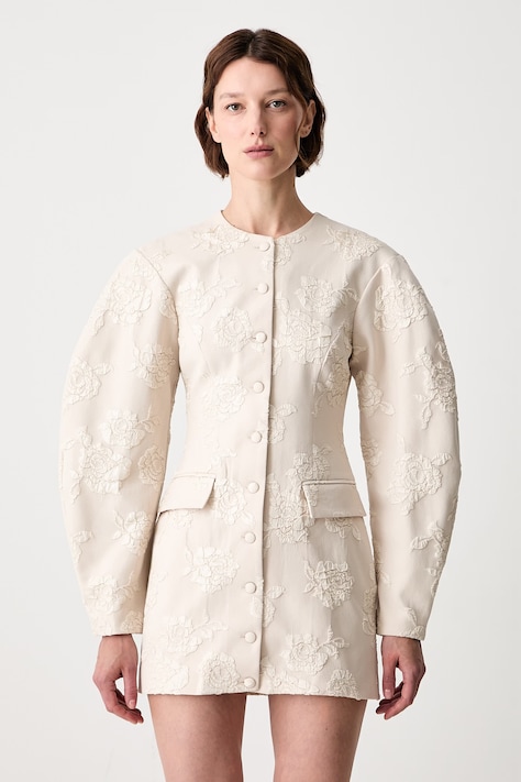 Rotate JACQUARD TAILORED sukienka żakietowa gładka beżowa 1162622107