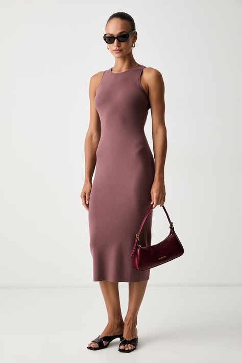 MM by Max Mara sukienka z wiskozą MMLVETUSTA brązowa gładka 2626326017600