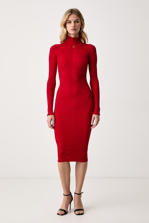 Elisabetta Franchi Sukienka bodycon z wiskozą czerwona gładka AM21B66E2
