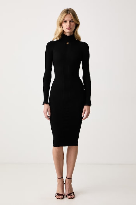 Elisabetta Franchi Sukienka bodycon z wiskozą czarna gładka AM21B66E2
