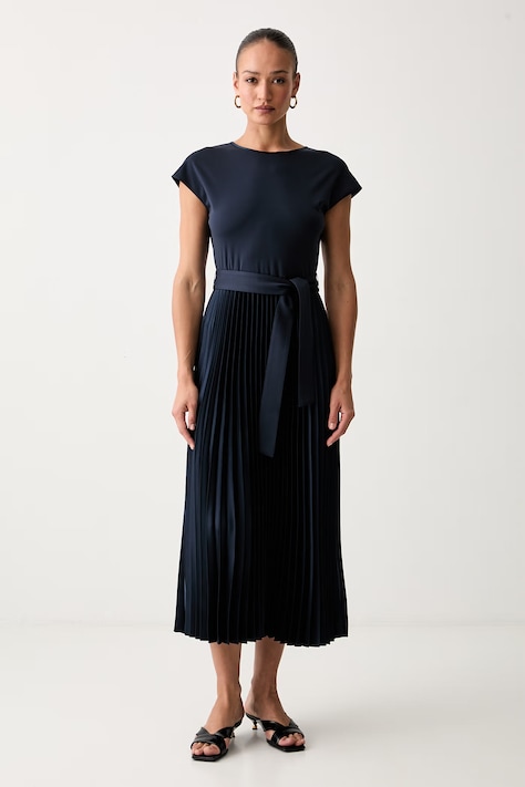Weekend Max Mara sukienka rozkloszowana z lyocellem WKDGELA granatowa gładka 2625626021600