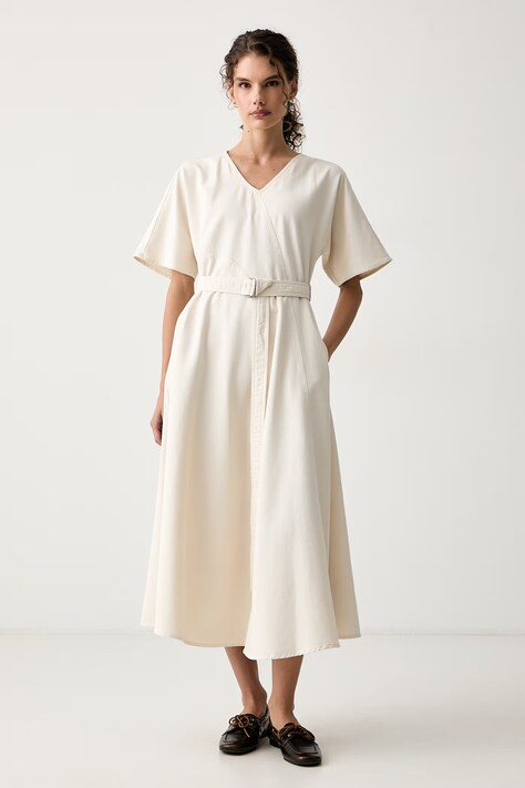 Weekend Max Mara Sukienka bawełniana WKDCALADIO beżowa gładka 2625226011600