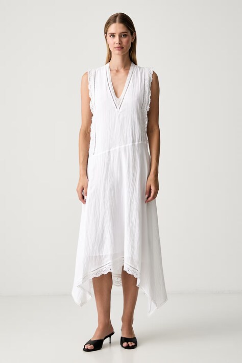 Zadig&Voltaire ljetna haljina s pamukom REROL bijela s umetcima od čipke WWDR02609