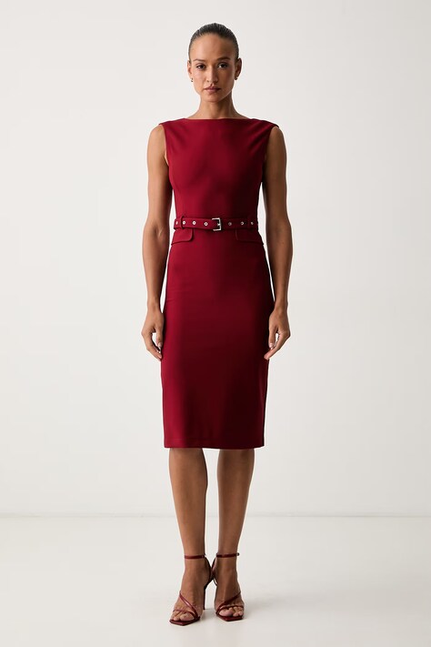 Pinko obleka z viskozo bordo enobarvna 107265 A3DA
