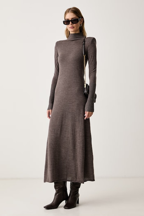 Pinko Vestito maglione in lana marrone liscio 107247 A3FY
