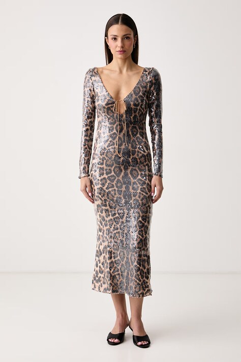 Bardot Sukienka VERONA brązowa w panterkę 58859DB3