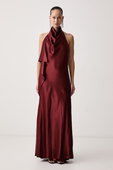 Bardot Šaty halter SIERRA červené hladké 60720DB
