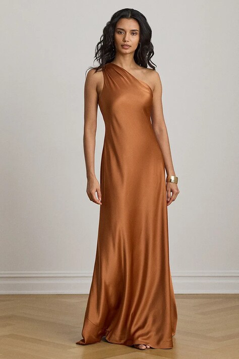 Lauren Ralph Lauren sukienka asymetryczna pomarańczowa gładka 253P14047