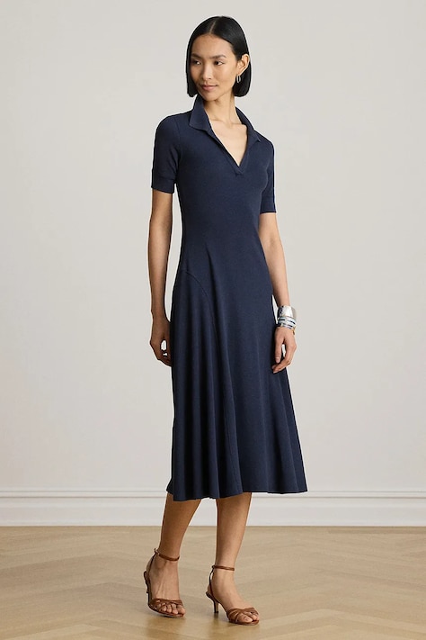 Lauren Ralph Lauren sukienka rozkloszowana z modalem granatowa gładka 200P14037