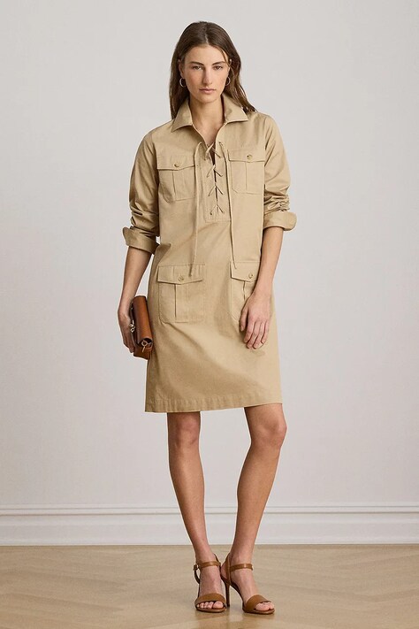 Lauren Ralph Lauren rochie din bumbac bej 200P13725
