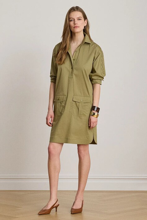 Lauren Ralph Lauren sukienka z bawełną zielona gładka 200B24607