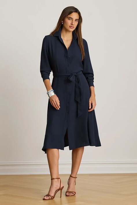 Lauren Ralph Lauren sukienka rozkloszowana granatowa gładka 200P14803