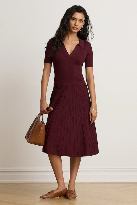 Lauren Ralph Lauren sukienka z wiskozą bordowa gładka 200P14049