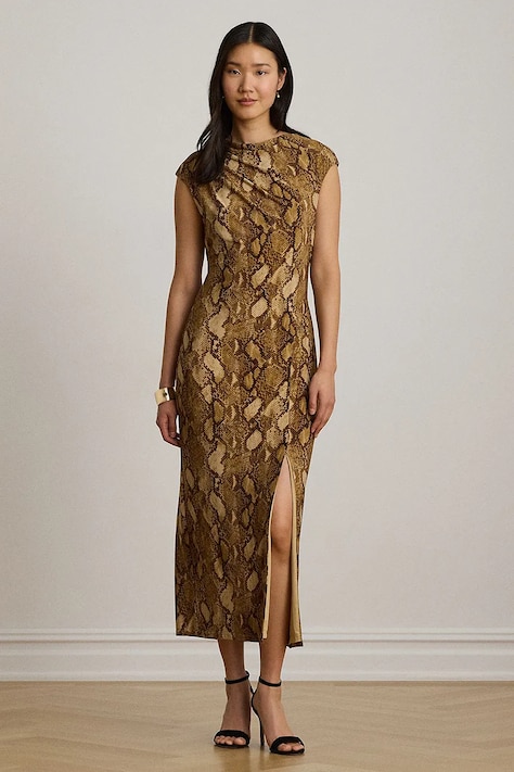 Lauren Ralph Lauren sukienka brązowa z motywem zwierzęcym 200P13959